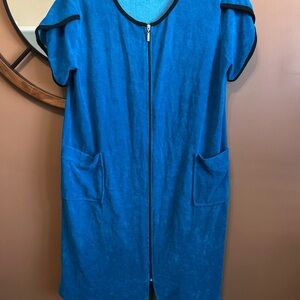 Blue Zip-Up Dress with Black Trim